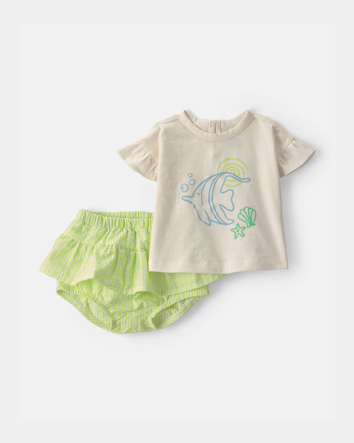 Baby Girl 2-Piece Fish Top & Short Set - Ivory/Green | Carter's | Carter's Inc