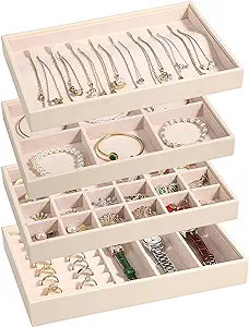 LANDICI Stackable Jewelry Organizer Trays 4 Set,PU Leather Jewelry Storage Holder for Drawer Inse... | Amazon (US)