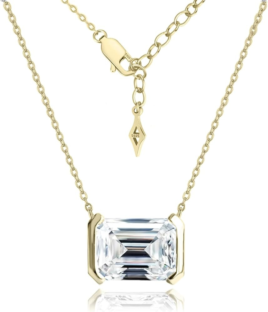 Raneecoco Emerald Cut Solitaire Simulated Diamond CZ Pendant Necklace / 18K Gold Plated Sterling ... | Amazon (US)