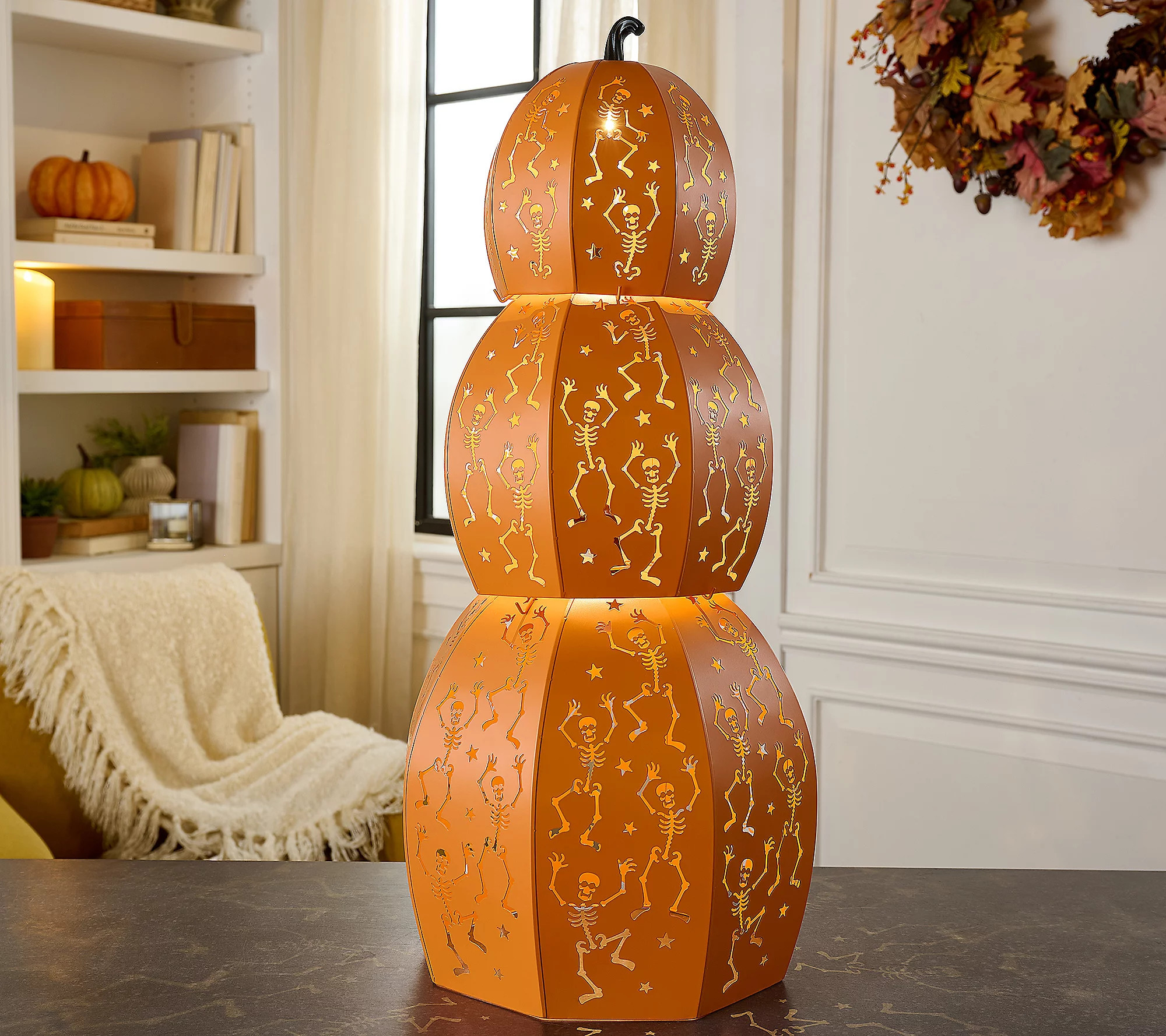 As Is Home Reflections S/3 Lit Metal Stack SkeletonPumpkin | QVC