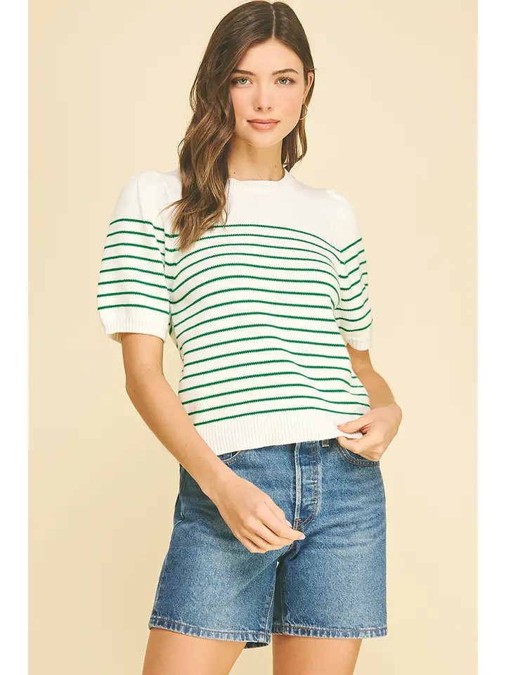 Striped Short Sleeve Sweater - Green | The Horseshoe Crab