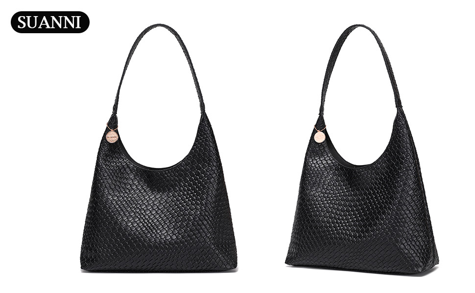 Amazon.com: SUANNI Black Woven Tote Bag for Women, Vegan Leather Purses, Large Slouchy Shoulder H... | Amazon (US)