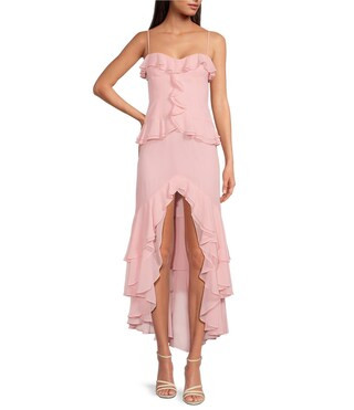 Sam Sweetheart Neck Sleeveless Ruffle Chiffon Long Dress | Dillard's