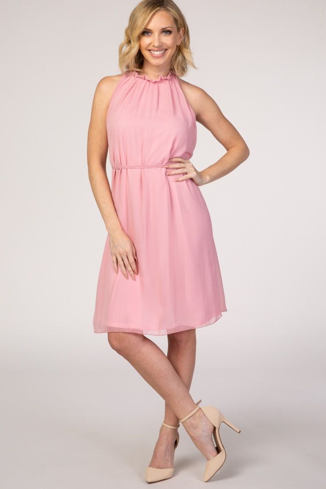 PinkBlush Pink Chiffon High Neck Maternity Dress | PinkBlush Maternity