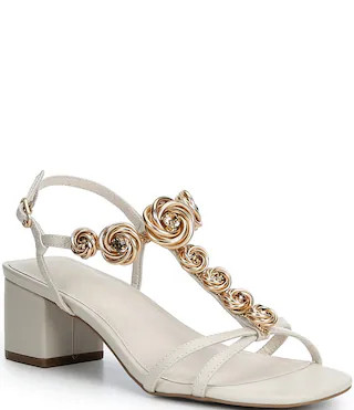 Cecelia New York Abbot Rosette Leather T-Strap Block Heel Sandals - 6.5 | Dillard's