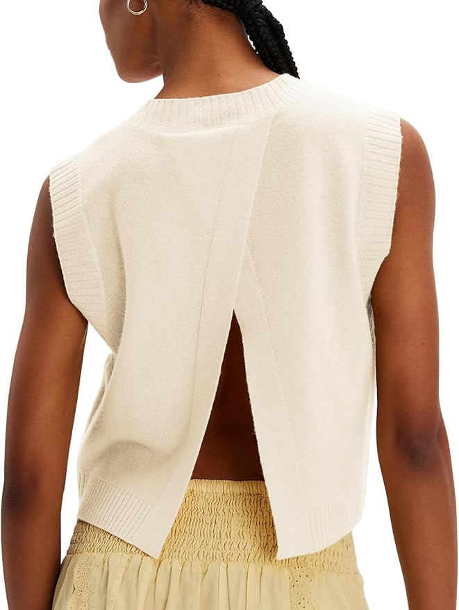 Gozoloma Women's Backless Cropped Sweater Vest Sleeveless Tank Tops with Overlapping Panels | Amazon (US)