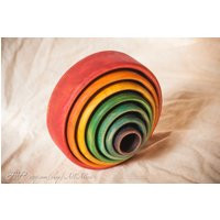 Wooden Rainbow Pyramid Stacking & Nesting Bowls Cups - Colorful -Waldorf Toys Montessori Materials - | Etsy (US)