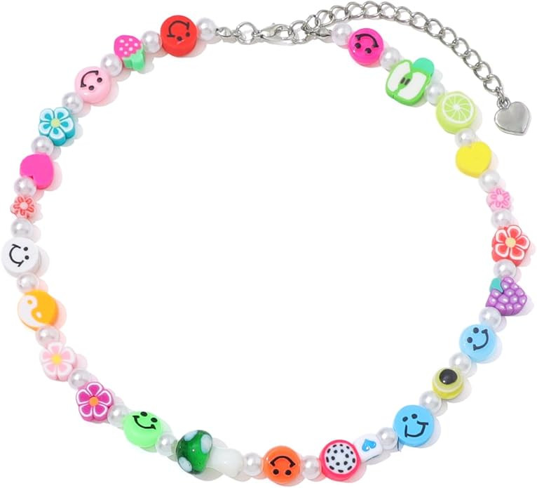 Y2K Necklace for Women Colorful Fruit Pearl Choker Necklace Cute Mushroom Yin Yang Beaded Necklac... | Amazon (US)