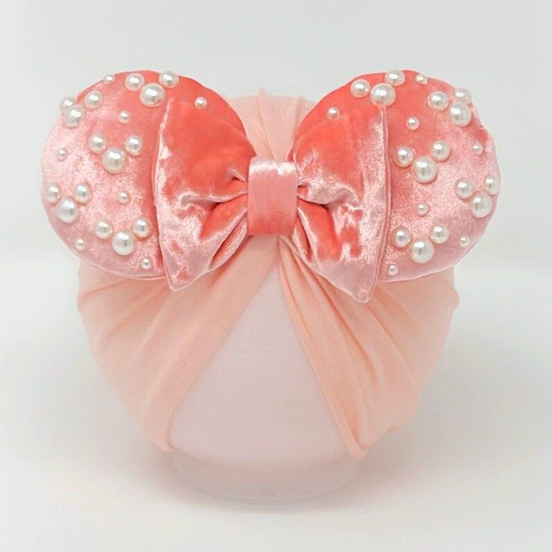 Coral Velvet Minnie Ears Headwrap Minnie Ears Turban Minnie Ears for Babies Magic Kingdom Ears - ... | Etsy (US)