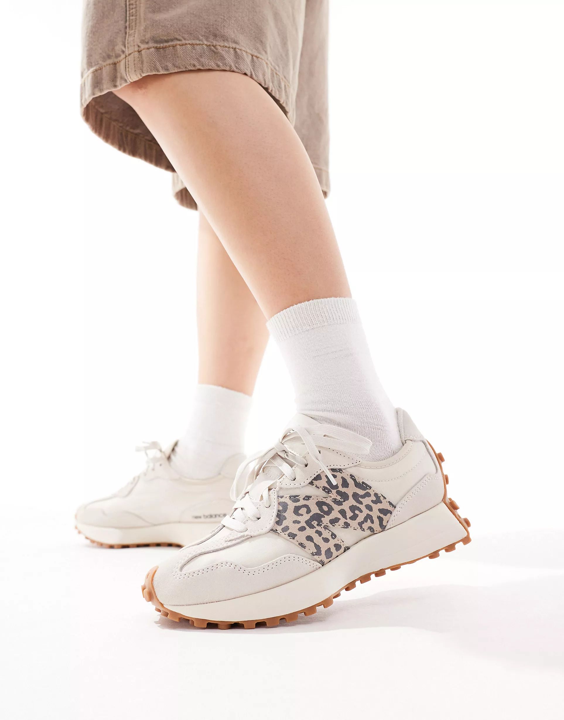 New Balance 327 animal trainers in off white and leopard | ASOS (Global)