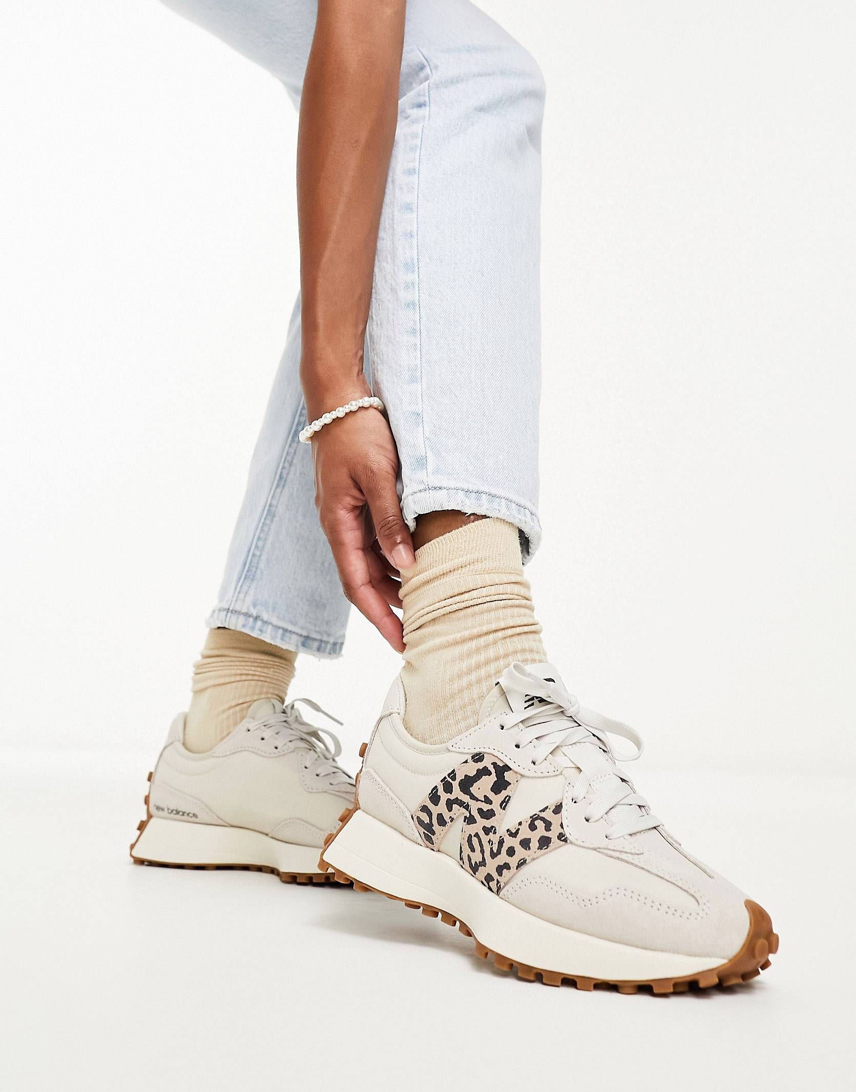 New Balance 327 animal trainers in off white and leopard | ASOS (Global)