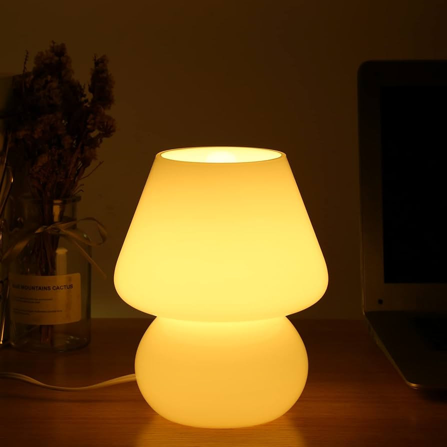 Mushroom lamp,Glass Mushroom Bedside Table Lamp Translucent Murano Vintage Style Striped Small Ni... | Amazon (US)