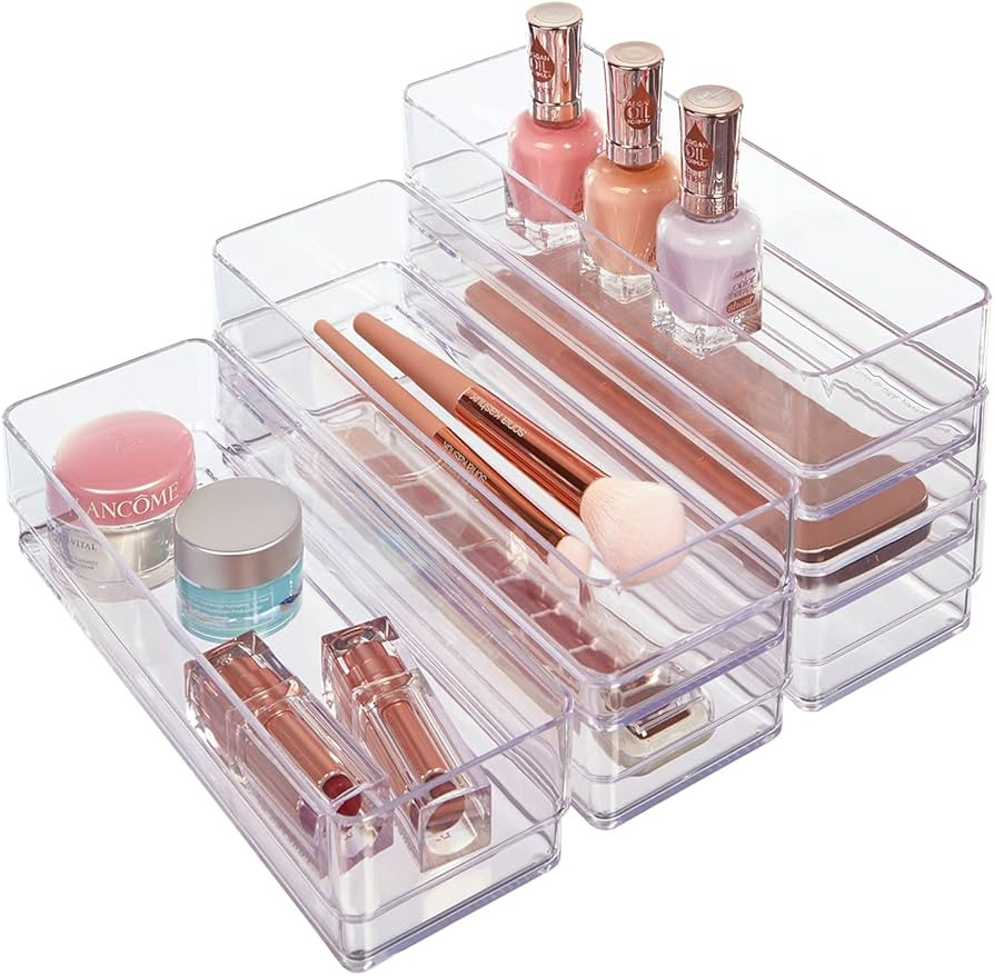 STORi SimpleSort 6-Piece Stackable Clear Drawer Organizer Set | 9" x 3" x 2" Rectangle Trays | Na... | Amazon (US)