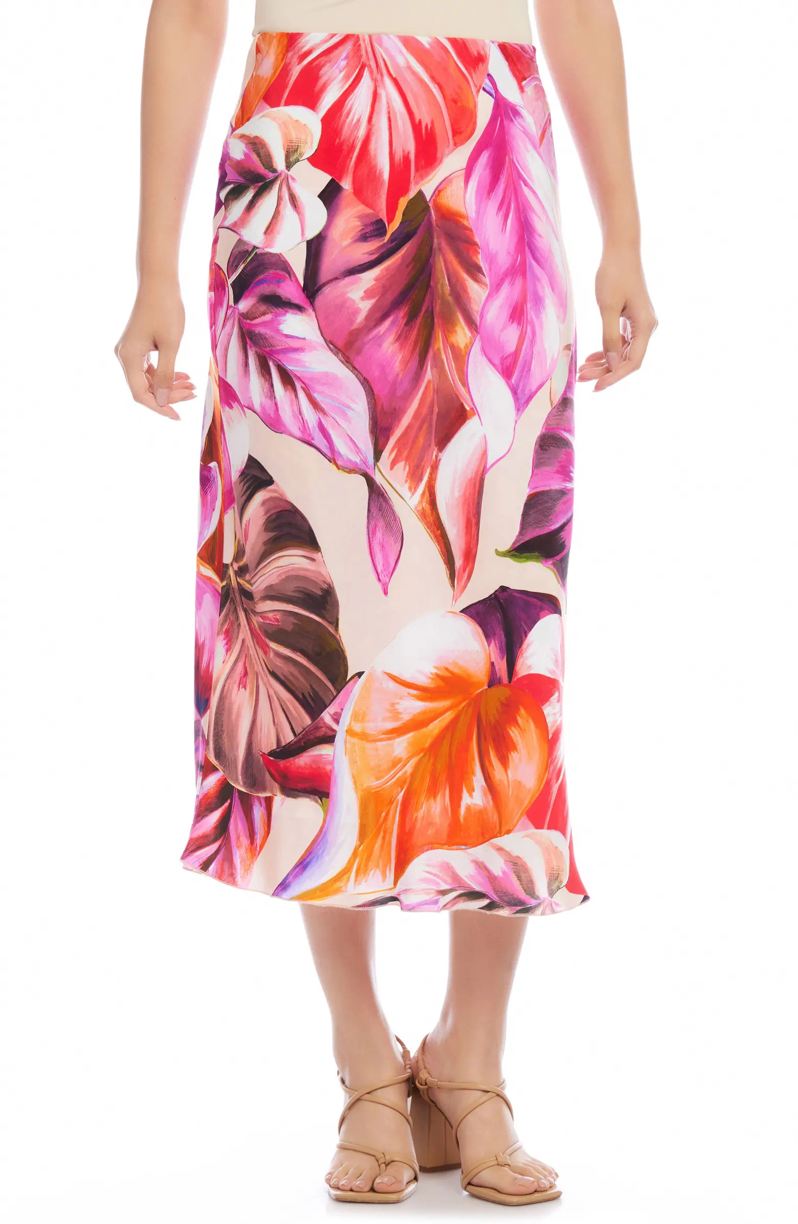 Karen Kane Leaf Print Bias Cut Midi Skirt | Nordstrom | Nordstrom