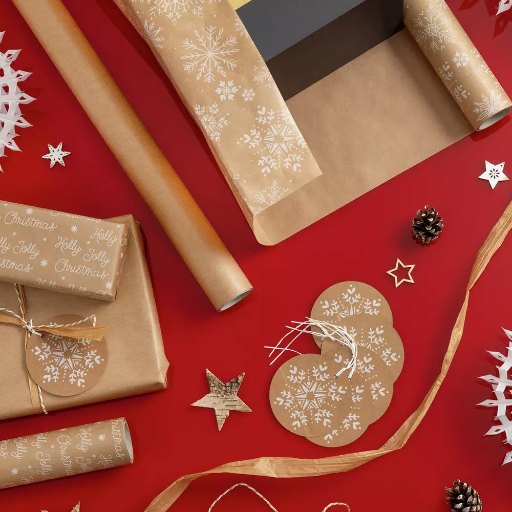 Habitat 3 Roll Snowflake Kraft Wrapping Paper Set265/9260 | argos.co.uk