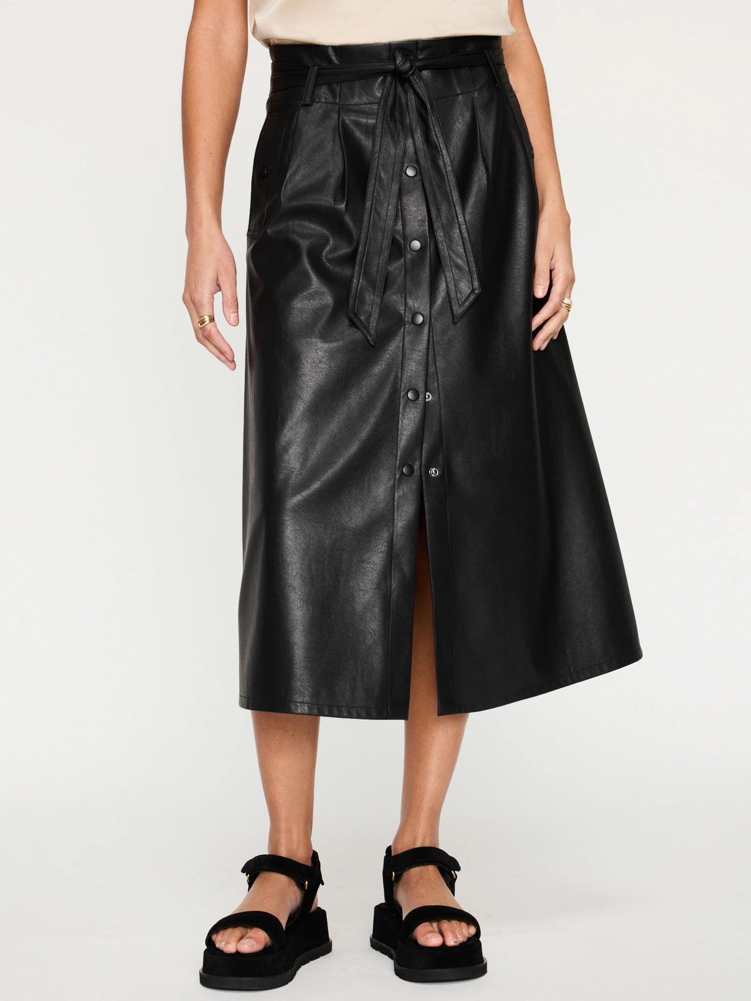 The Teagan Vegan Leather Belted Skirt | Brochu Walker