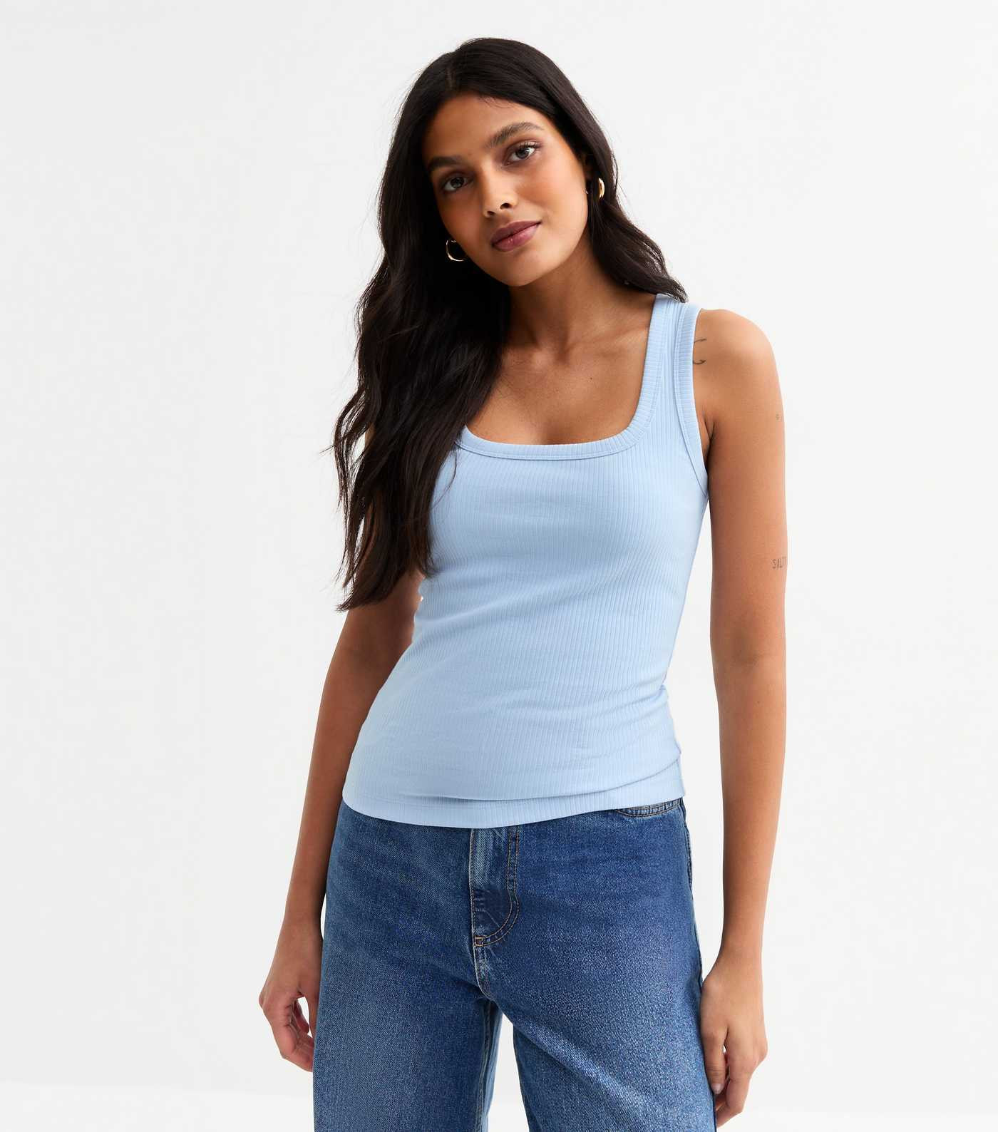 Light Blue Ribbed Square Neck Vest Top | New Look | New Look (UK)