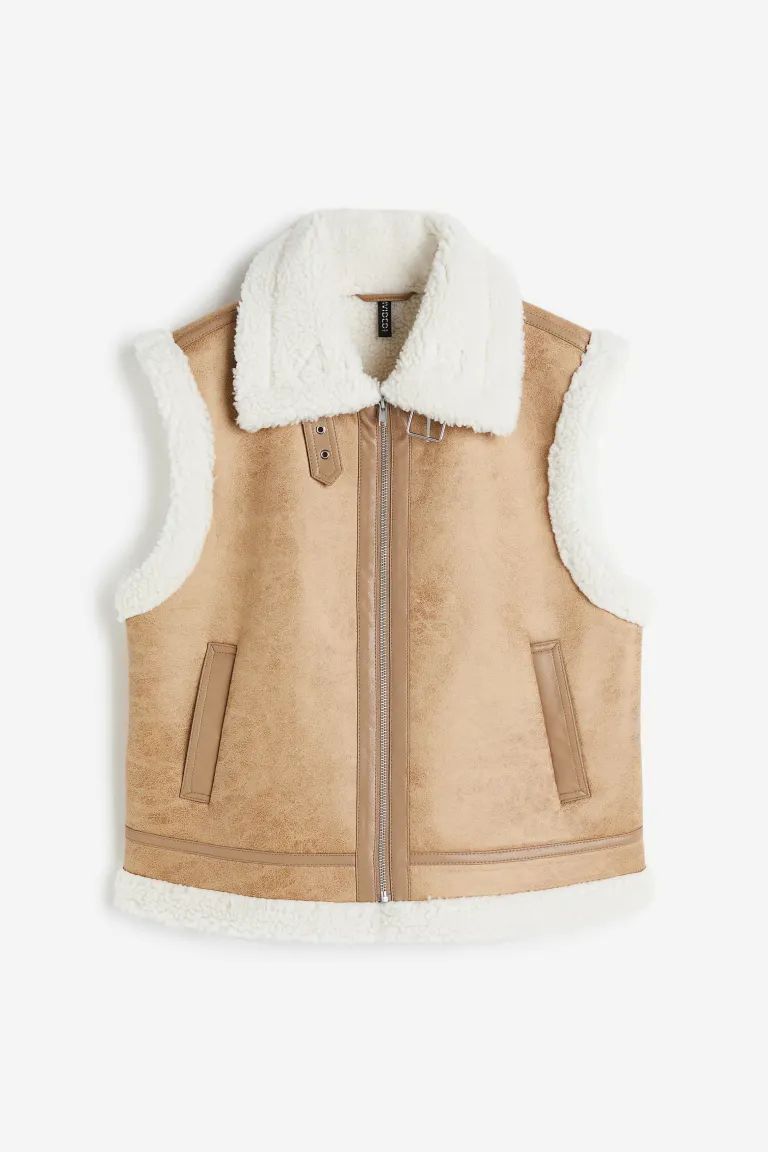 Teddy-fleece-lined Vest - Beige - Ladies | H&M US | H&M (US + CA)