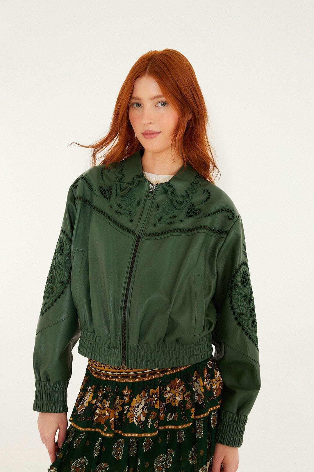 Green Richelieu Heart Leather Jacket | FARM Rio | FarmRio (US)