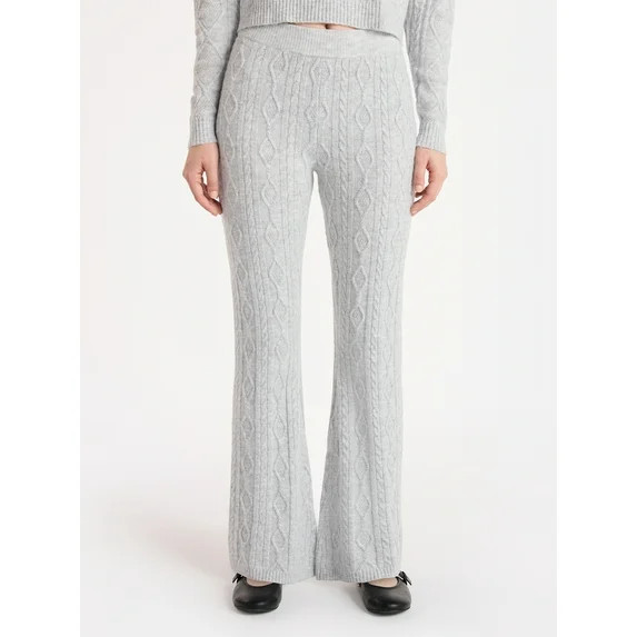 No Boundaries Cable Knit Flare Sweater Pants, 29.5'' Inseam, Women's | Walmart (US)