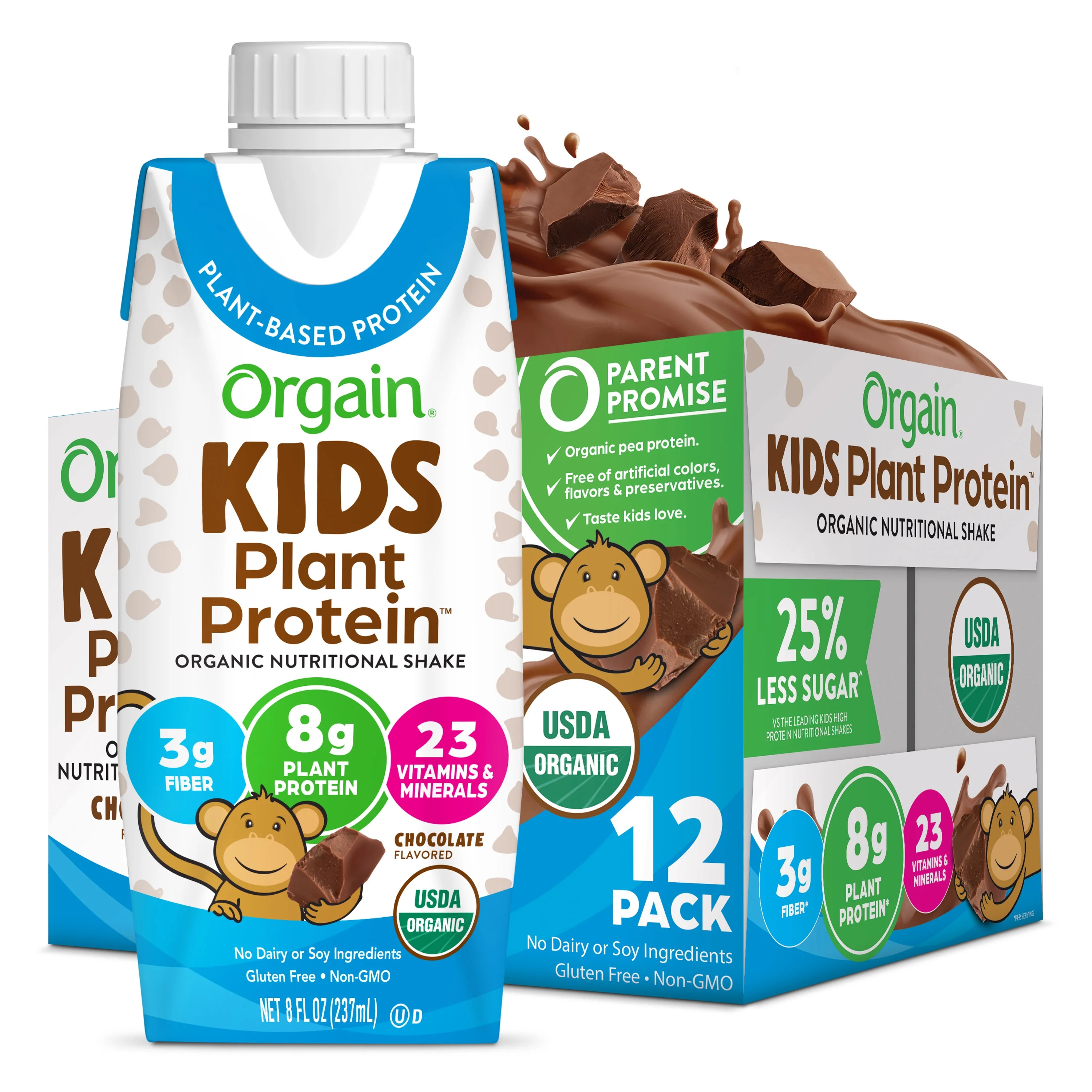 Orgain Organic Kids Vegan Nutritional Shake,  23 Vitamins & Minerals, Chocolate, 12ct | Walmart (US)