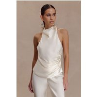 Bianca Satin Halter Top - Ivory I MESHKI I Size S | MESHKI US