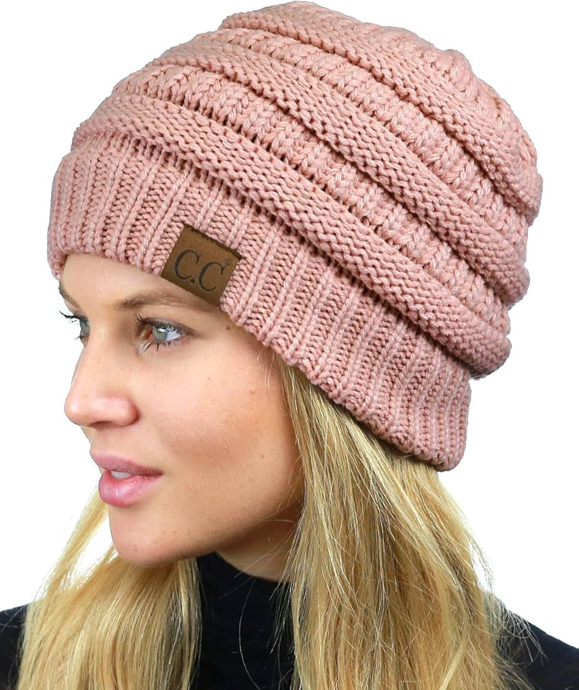 C.C Unisex Chunky Soft Stretch Cable Knit Warm Fuzzy Lined Skully Beanie | Amazon (US)