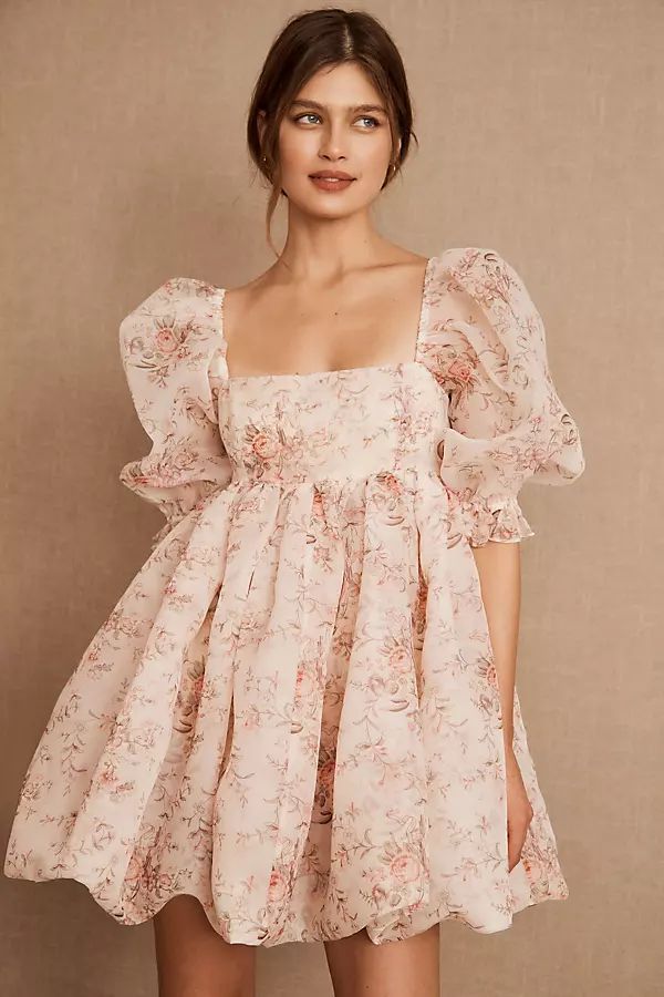 Selkie Puff Short-Sleeve Bubble Floral Mini Dress By Selkie in Pink Size XL | Anthropologie (US)