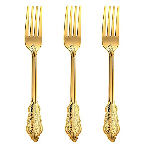 N9R 100Pcs Gold Plastic Forks, Solid, Durable and Heavy Duty Plastic Forks, Perfect Utensils for Parties, Weddings | Amazon (US)