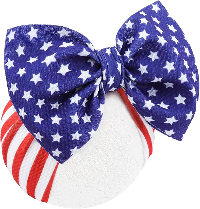 4th of July Baby Nylon Headbands, Red Blue White Star Hair Accessories with Big Bows for Newborns... | Amazon (US)