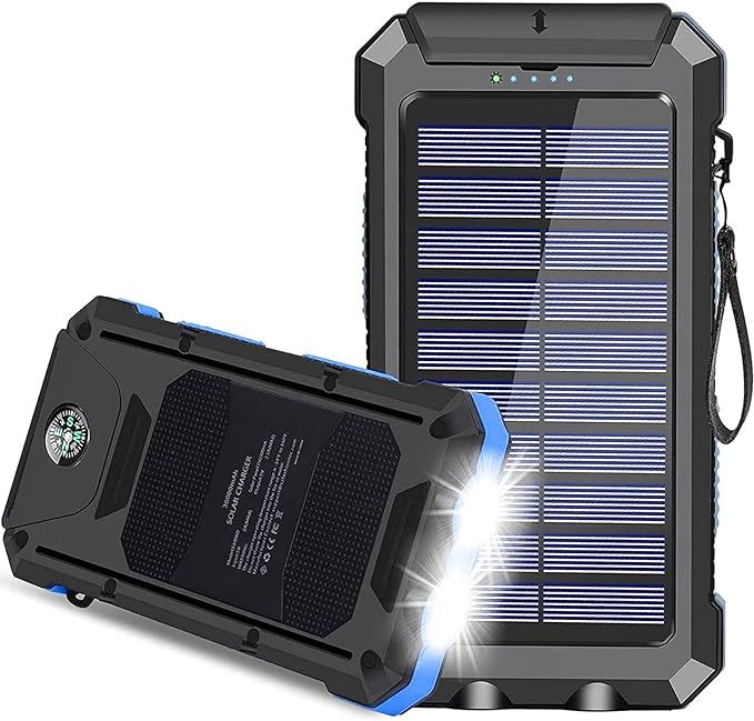 Solar Charger, 30000mAh USB C Portable Solar Power Bank with Dual USB/LED Flashlights, Waterproof... | Amazon (US)
