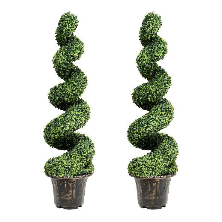 Costway 2Pcs 4FT Artificial Boxwood Spiral Tree W/Realistic Leaves Indoor Outdoor Office | Target