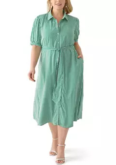 Plus Size Short Sleeve Yarn Dyed Belted Shirtdress | Belk