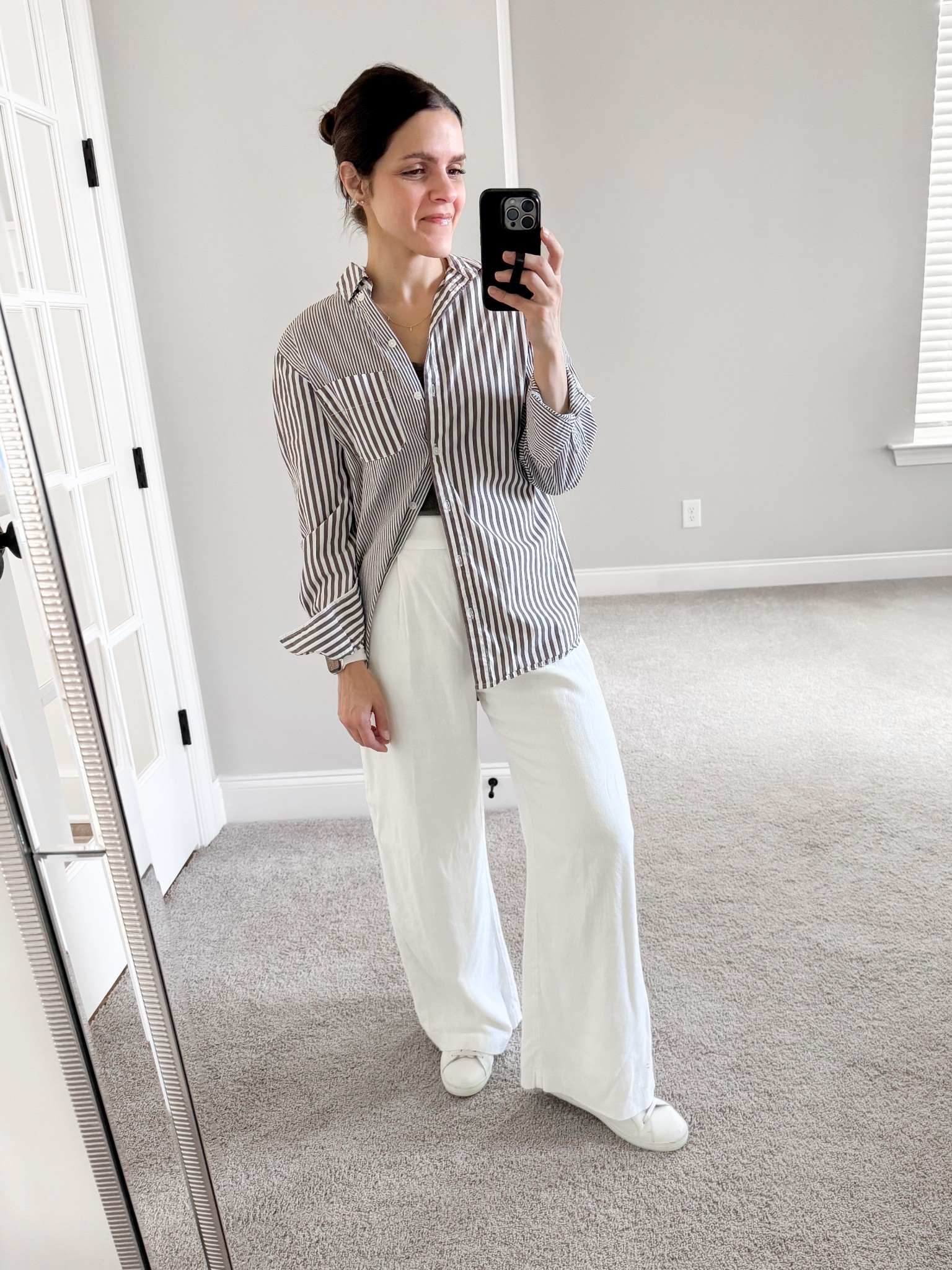 What I wore - Spring outfit: 
striped top - linked similar
Linen trouser - tts
d’orsay sneaker - tts 

#LTKStyleTip