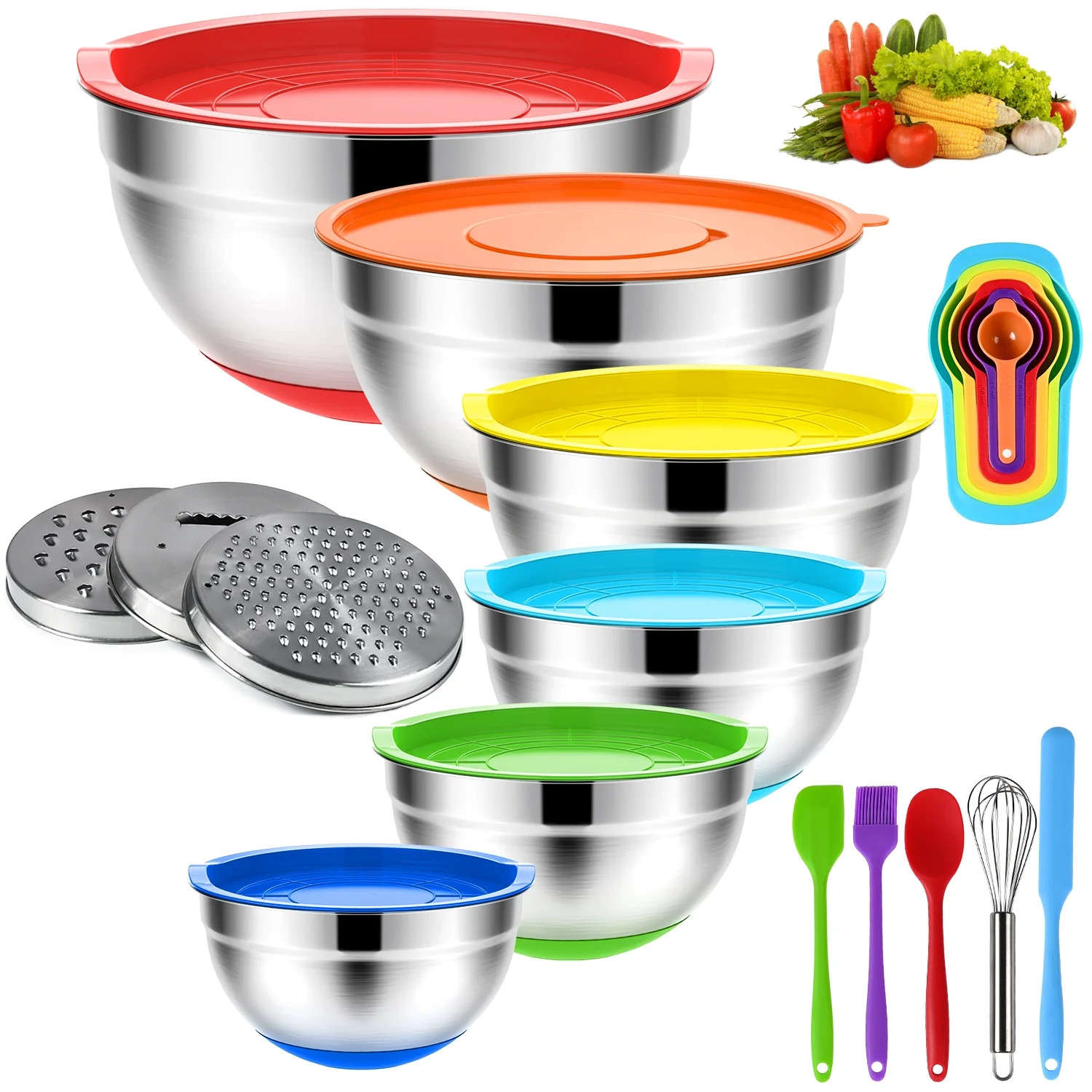 YuCook Mixing Bowls with Lids: 20 Pcs Stainless Steel Mixing Bowls Set with Rubber Bottom, 7, 4, ... | Walmart (US)