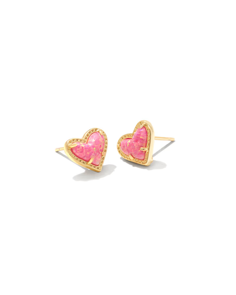 Ari Heart Gold Stud Earrings in Pink Kyocera Opal | Kendra Scott