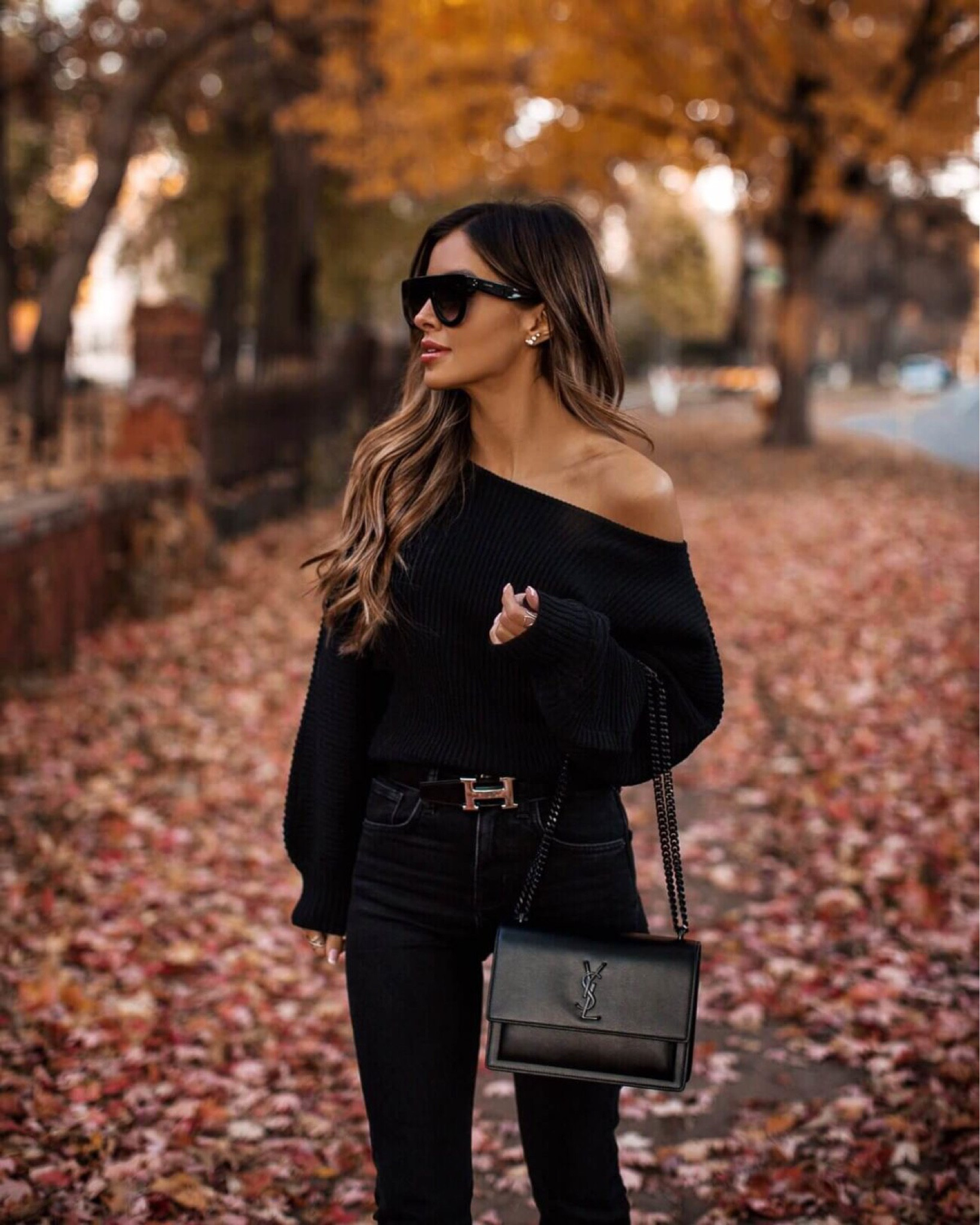 Fall outfit ideas 
Revolve black off the shoulder sweater 
Hermes belt
Saint Laurent Sunset Bag 
Black denim 



#LTKstyletip #LTKSeasonal #LTKunder100