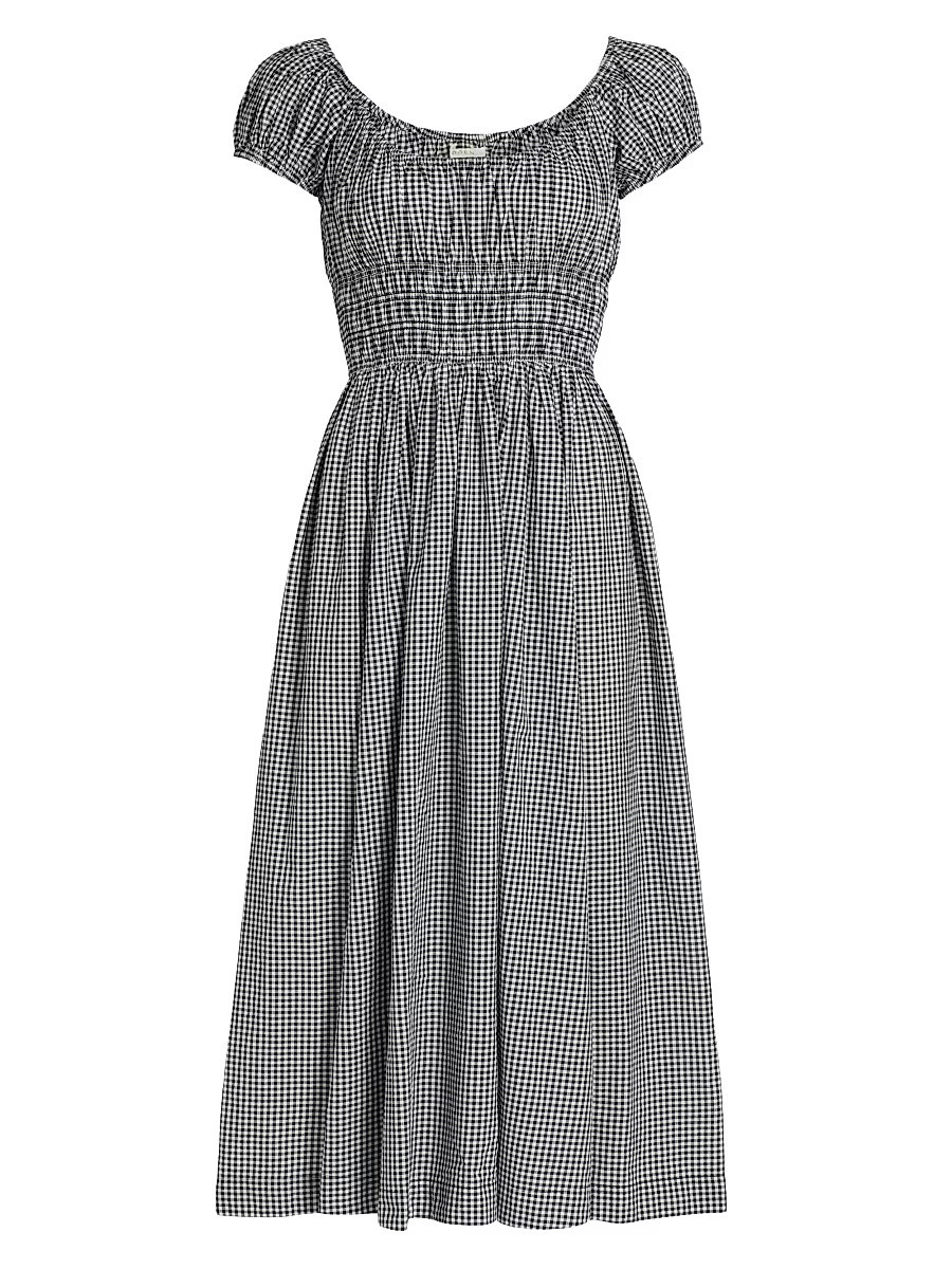 Women's Quinley Gingham Cotton Scoopneck Midi-Dress - Navy La Maddalena Gingham - Size Large | Saks Fifth Avenue