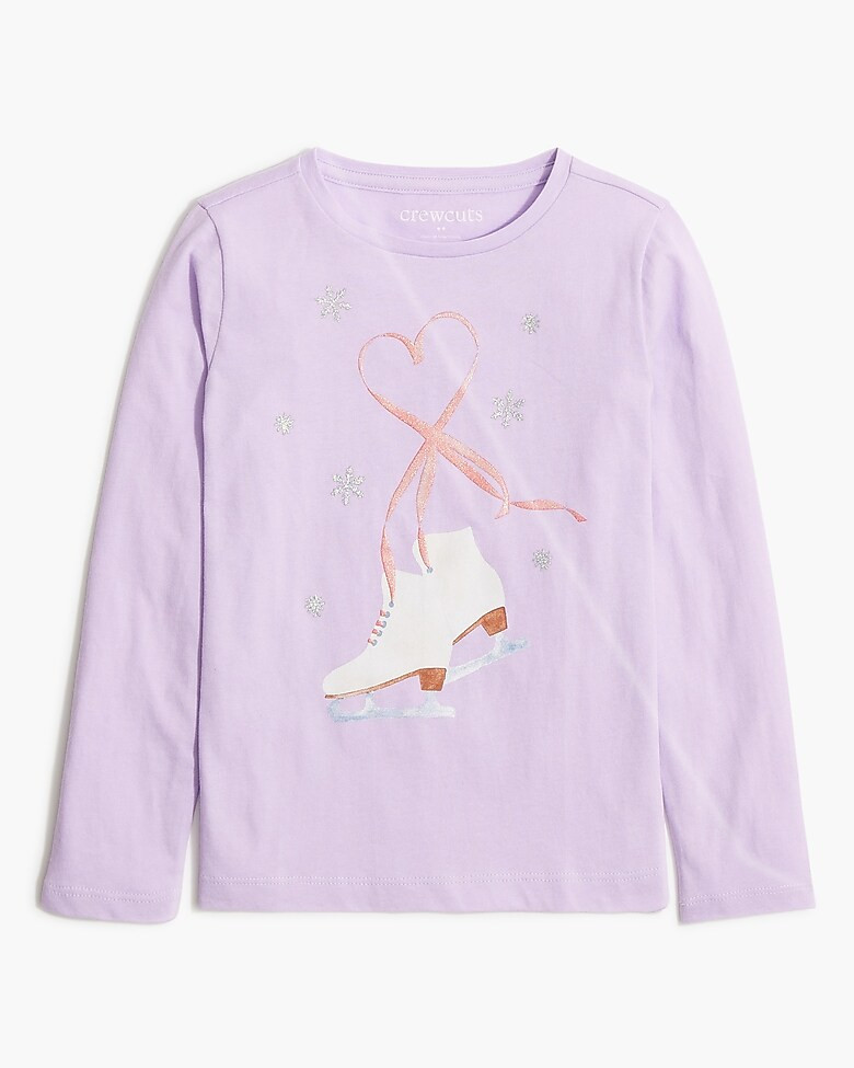 Girls' long-sleeve figure skates heart graphic tee | J.Crew Factory