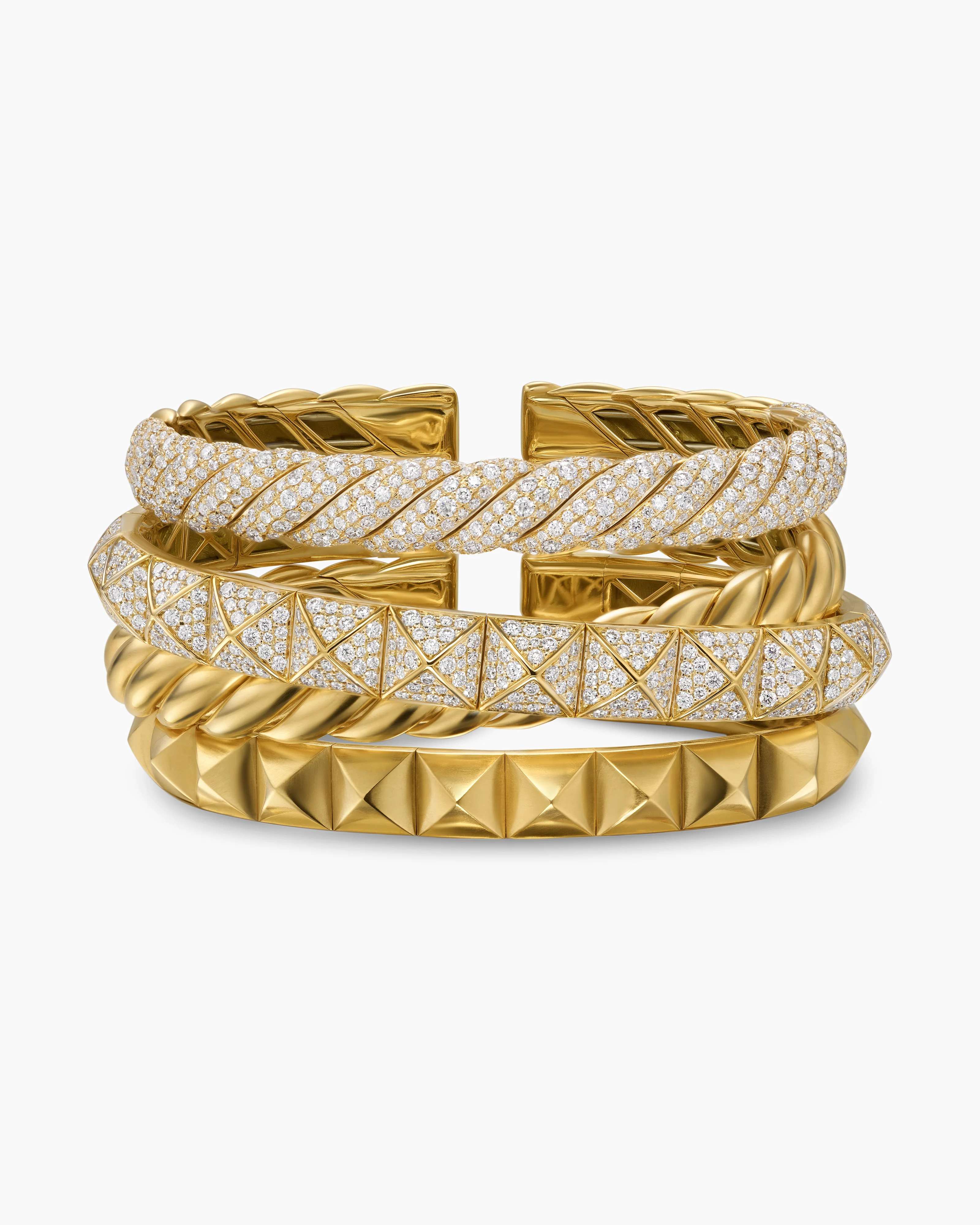 David Yurman | Crossover Trio Multi Row Cuff Bracelet in 18K Yellow Gold with Diamonds, 33mm | David Yurman