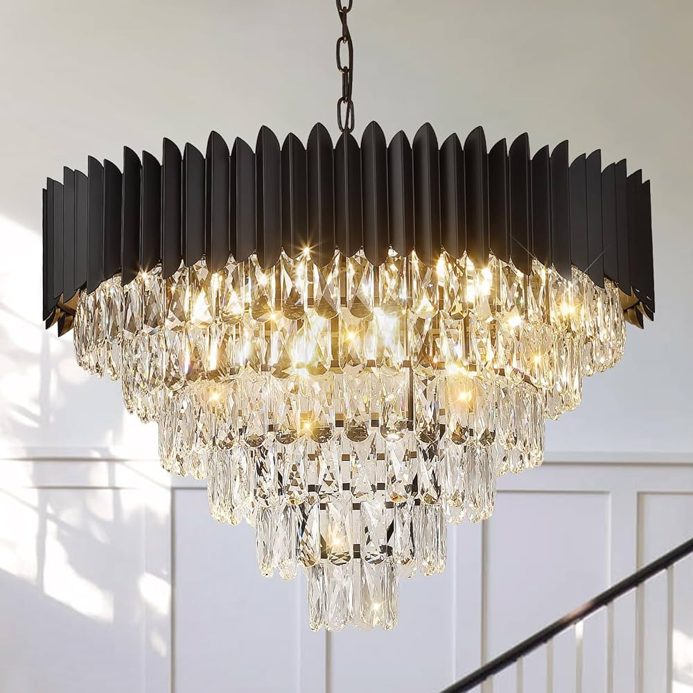 A AXILIXI Large Crystal Chandeliers Modern 30” Black Ceiling Chandeliers Fixture for High Ceili... | Amazon (US)