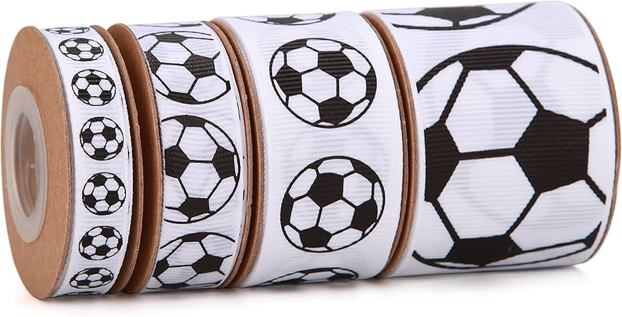 4 Rolls Total 20 Yards Black and White Satin Ribbon Print Football Ribbon Printed Soccer Ribbon f... | Amazon (US)