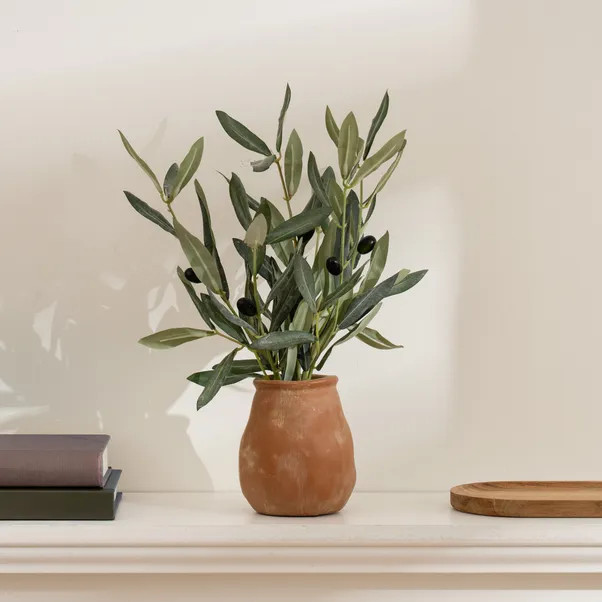 Artificial Olive Stems in Rustic Pot | Dunelm