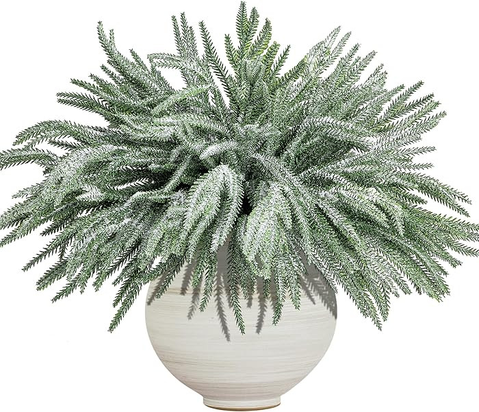 10 Pcs Christmas Snow Norfolk Pine Branches, 18" Snow Flocked Artificial Xmas Branches Pine Tree ... | Amazon (US)