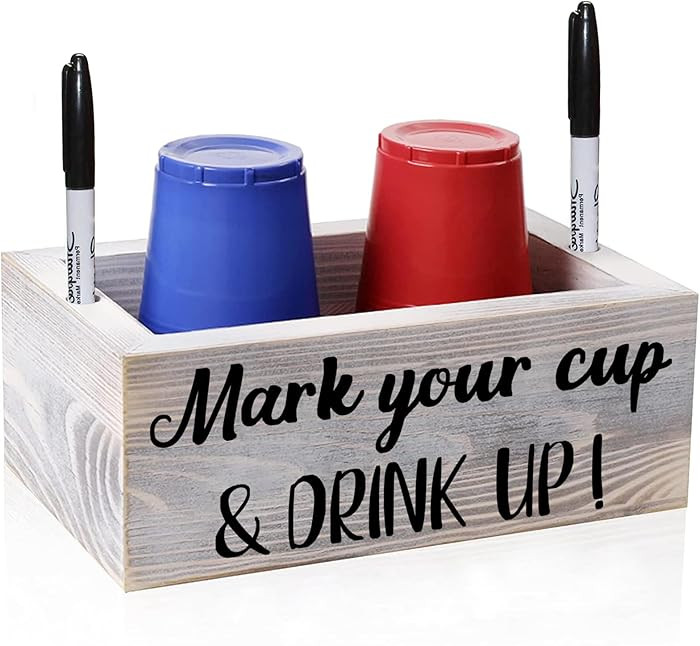 Wooden Cup Holder with Marker Slot Mark Your Cup and Drink Up Disposable Plastic Cup Organizer & ... | Amazon (US)