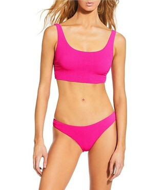GB Solid Scrunchie Textured Scoop Neck Cropped Swim Top & Extra High Leg Scoop Swim Bottom | Dill... | Dillard's