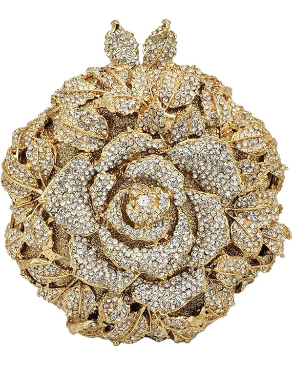 Boutique De FGG Round Rose Flower Crystal Clutch Purses for Women Formal Evening Bags Wedding Clu... | Amazon (US)