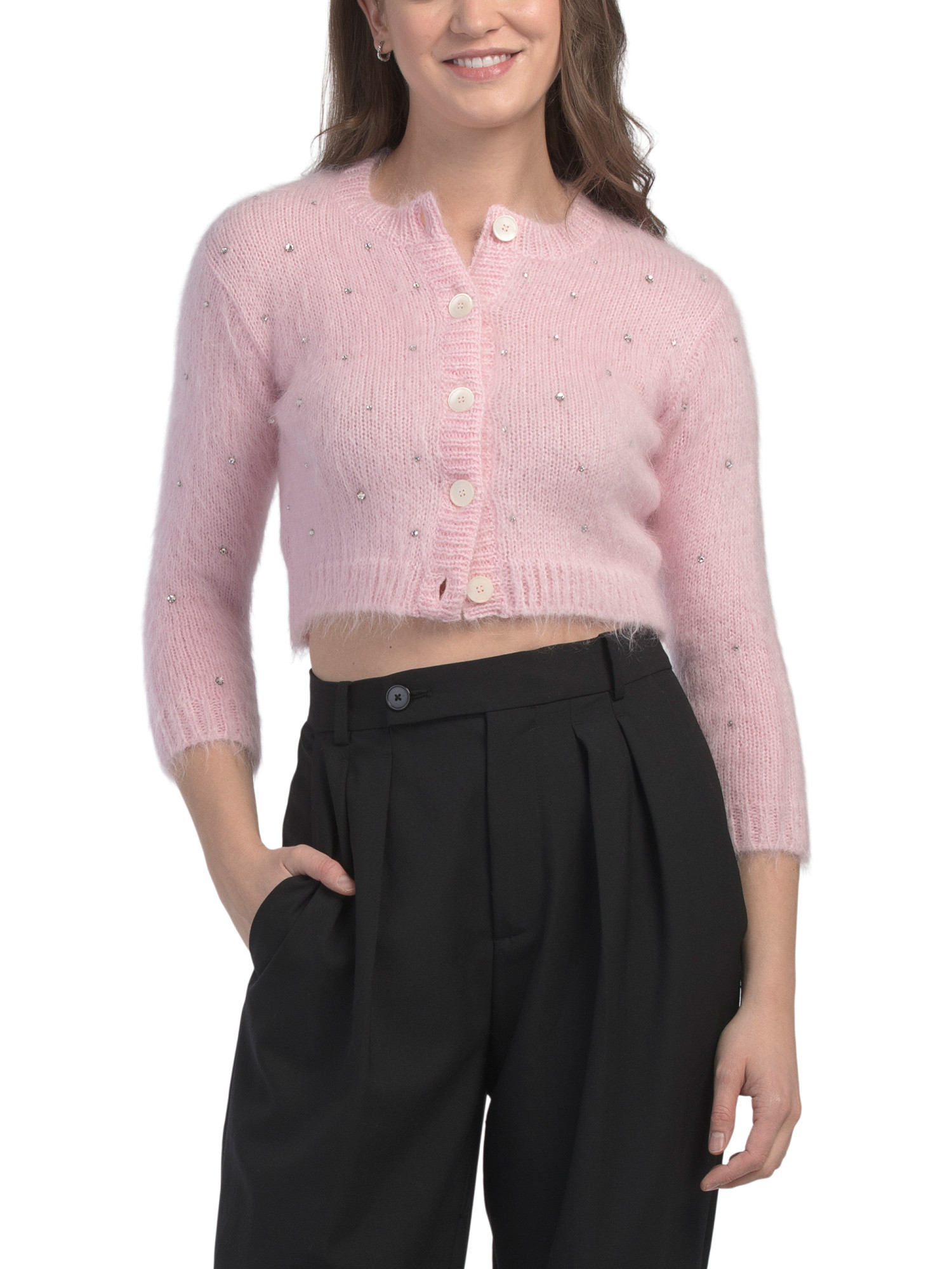 Made In Italy Mohair Blend Faux Diamond Sweater | TJ Maxx