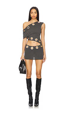 Jaded London Asymmetric Eyelet Dress in Dark Grey from Revolve.com | Revolve Clothing (Global)