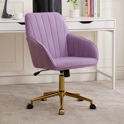 Velvet Office Chair with Gold Base, Adjustable Swivel Desk Chair with Wheels, Upholstered Vanity Chair for Home Office, Lilac | Target